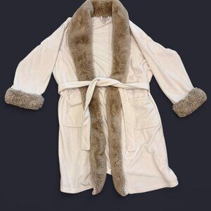 Hotel Collection Cream Robe with Faux Fur Trim